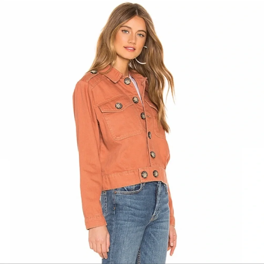 Free People Denim Slouchy Eisenhower Jacket in Terracotta - Picture 2 of 8